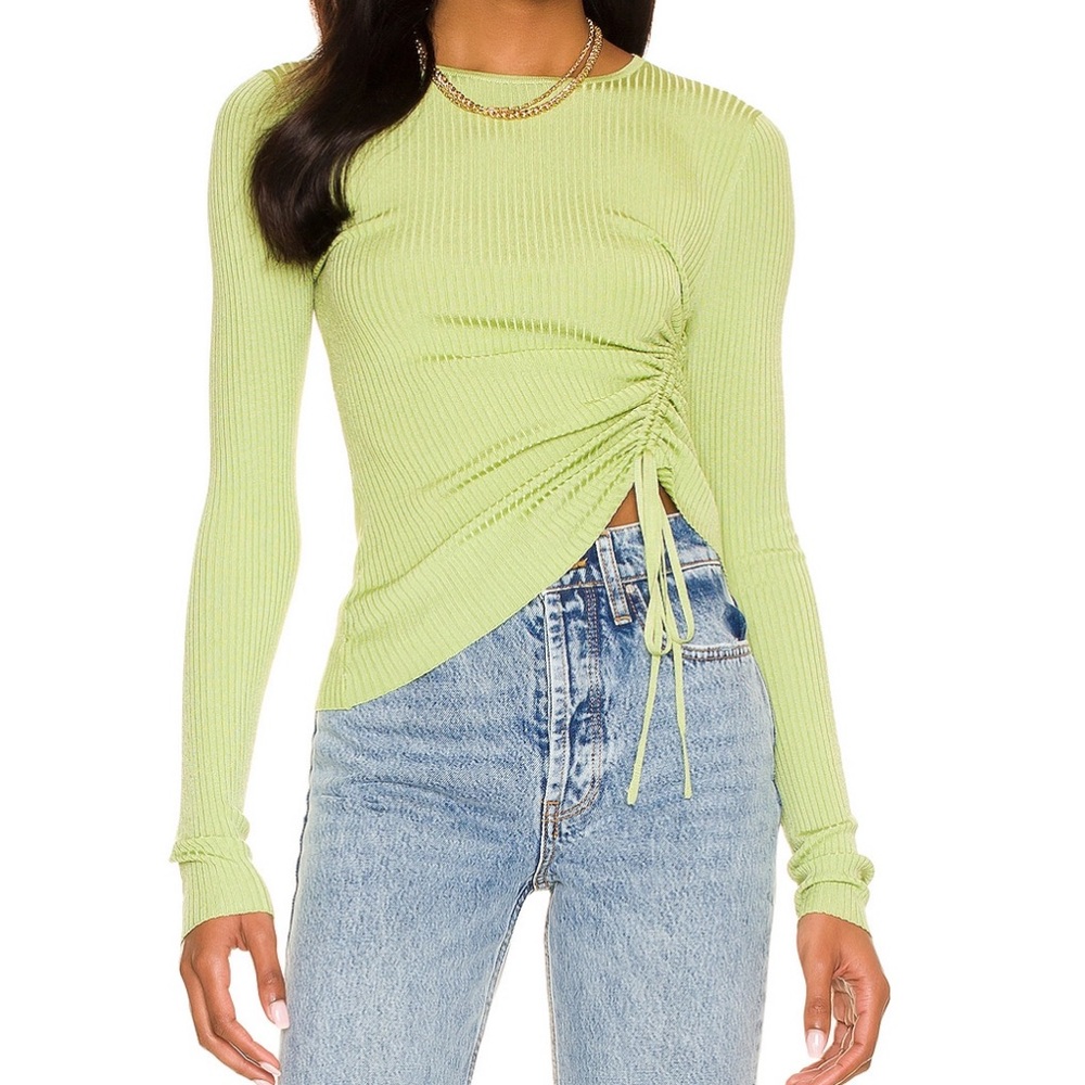 Song of Style Lime Green Ribbed Long Sleeve Ruched Top